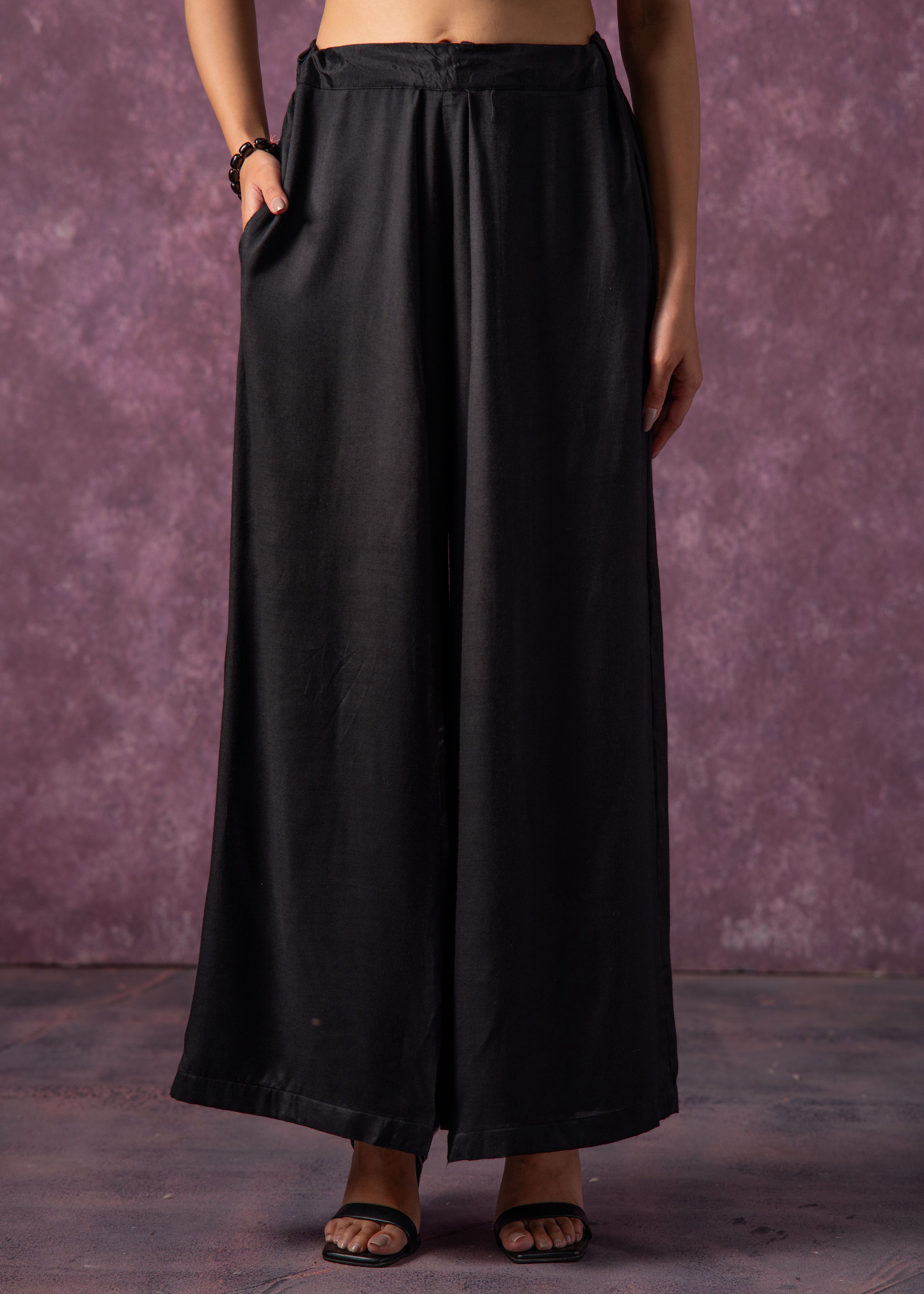 Juniper Solid Black Flared Palazzo Pants | Grocsy