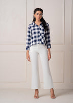 Juniper Lamora Navy & White Large Checkered Casual Button-Down Shirt | Grocsy