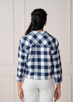 Juniper Lamora Navy & White Large Checkered Casual Button-Down Shirt | Grocsy
