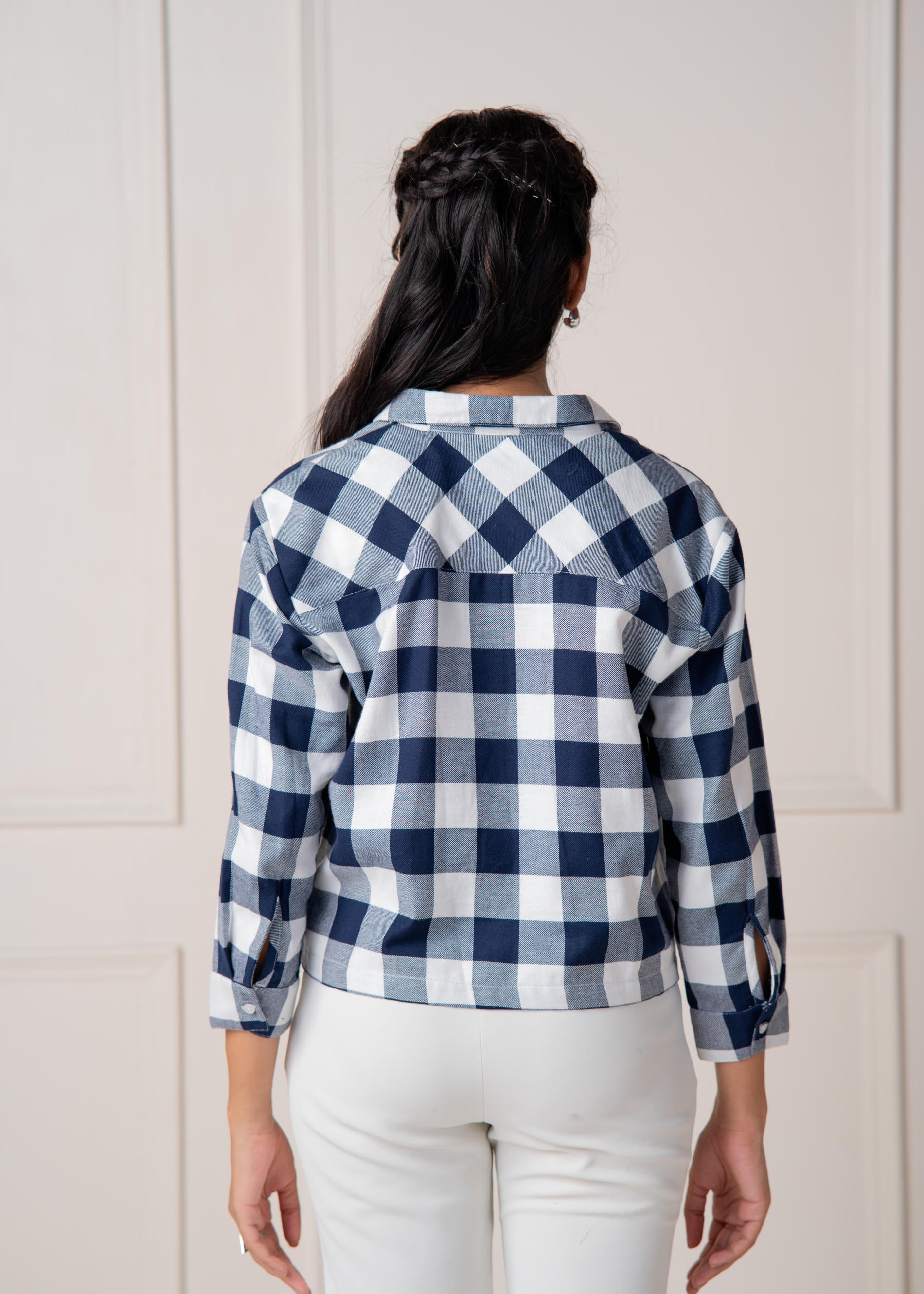 Juniper Lamora Navy & White Large Checkered Casual Button-Down Shirt | Grocsy