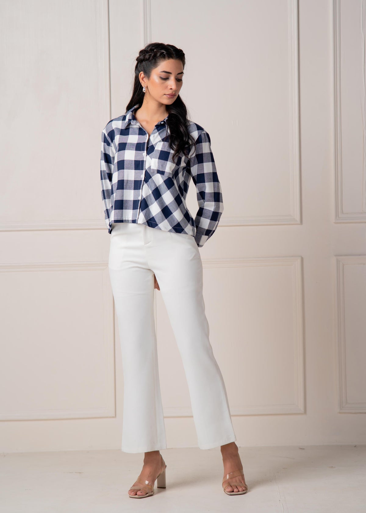 Juniper Lamora Navy & White Large Checkered Casual Button-Down Shirt | Grocsy