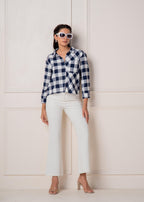 Juniper Lamora Navy & White Large Checkered Casual Button-Down Shirt | Grocsy