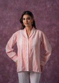 Juniper Lamora Peach & White Vertical Striped Relaxed-Fit Button-Down Shirt | Grocsy