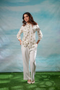 Juniper Lamora Off-White Palm Tree Printed Relaxed Fit Shirt | Grocsy