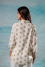 Juniper Lamora Off-White Palm Tree Printed Relaxed Fit Shirt | Grocsy
