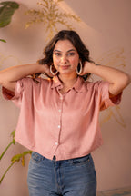 Juniper Lamora Rose Gold Textured Casual Shirt Top | Grocsy