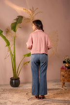 Juniper Lamora Rose Gold Textured Casual Shirt Top | Grocsy