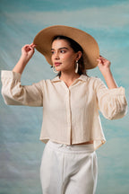 Juniper Lamora Beige Minimal Textured Shirt | Grocsy