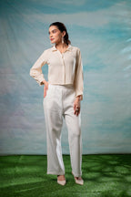 Juniper Lamora Beige Minimal Textured Shirt | Grocsy