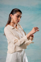 Juniper Lamora Beige Minimal Textured Shirt | Grocsy