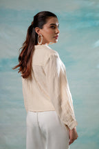 Juniper Lamora Beige Minimal Textured Shirt | Grocsy