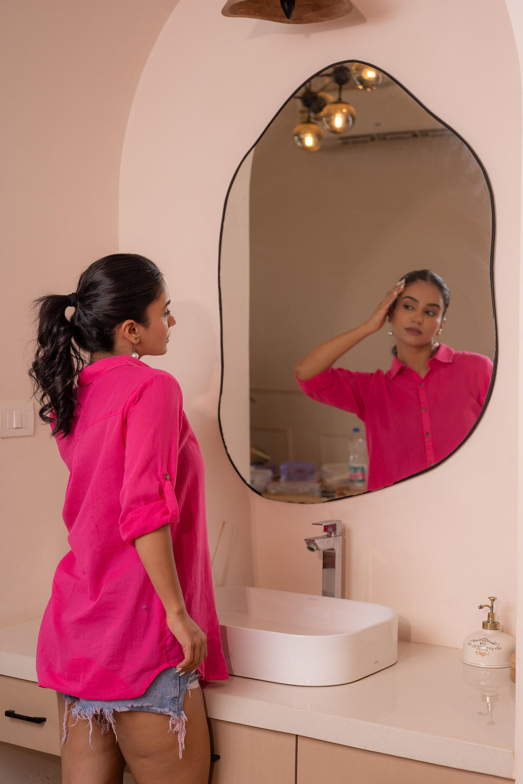 Juniper Lamora Hot Pink Solid Casual Oversized Shirt For Women | Grocsy