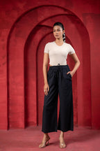 Juniper Lamora Women? Black Wide-Leg Drawstring Palazzo Pants | Grocsy