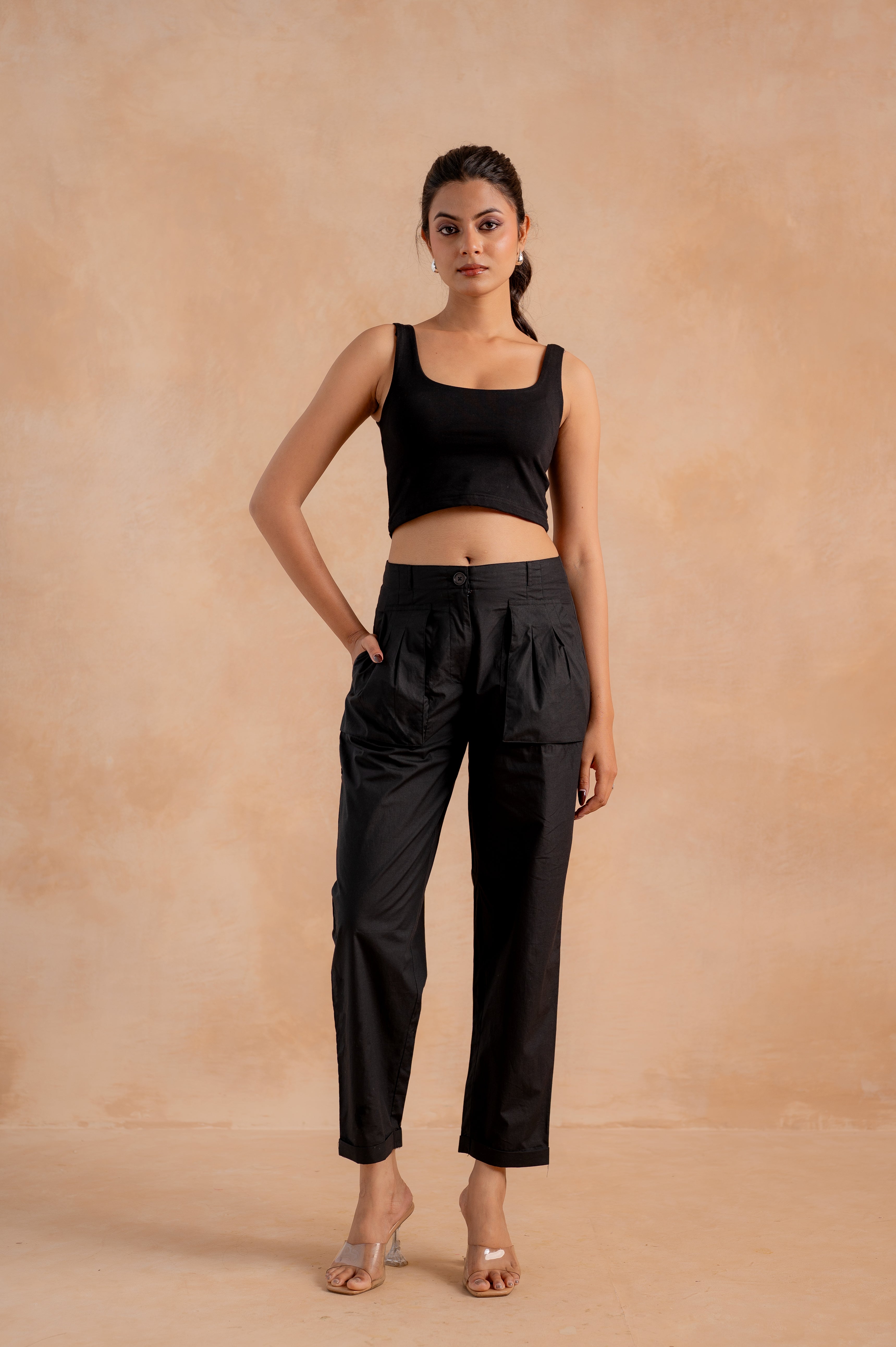 Juniper Lamora Women? Black Straight-Fit Utility Pants | Grocsy