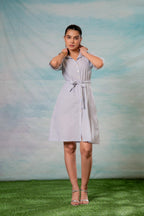 Juniper Lamora Women? Light Aqua Shirt Dress With Front Tie-Up Belt | Grocsy