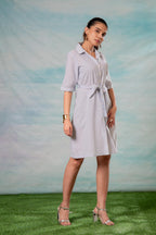 Juniper Lamora Women? Light Aqua Shirt Dress With Front Tie-Up Belt | Grocsy