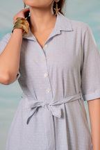 Juniper Lamora Women? Light Aqua Shirt Dress With Front Tie-Up Belt | Grocsy
