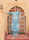 Juniper Women'S Printed Powder Blue Viscose Kurta With Pant | Grocsy