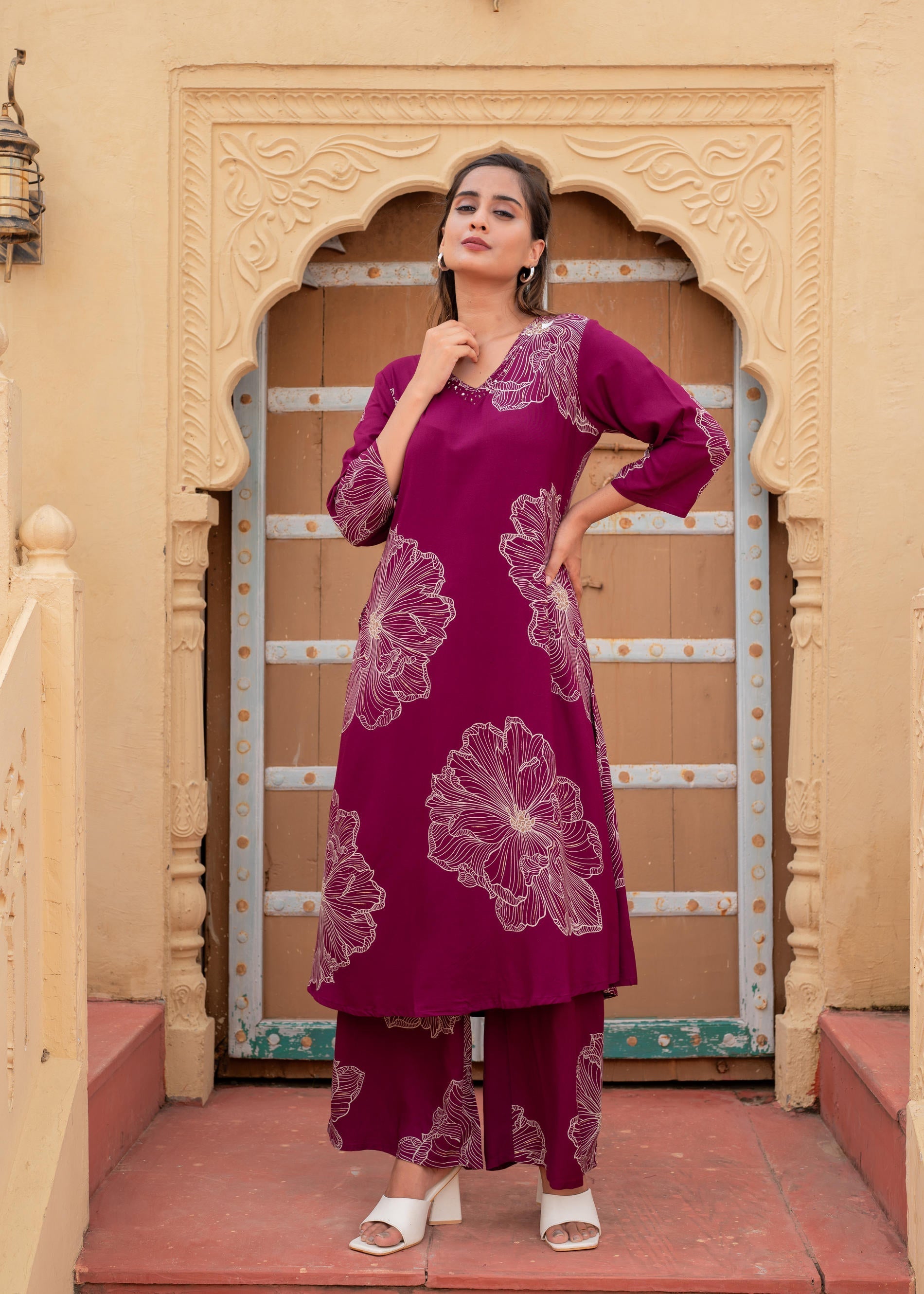 Juniper Women'S Wine Viscose Kurta With Pant | Grocsy