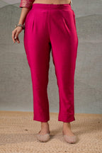 Juniper Fuchsia Foil-Print Straight Kurta Set With Pant & Ornate Dupatta | Grocsy