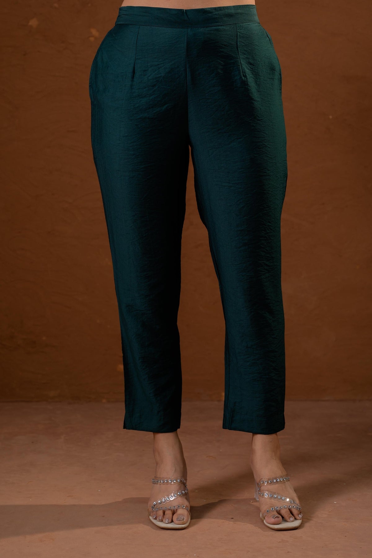 Juniper Green Foil-Print Straight Kurta Set With Pant & Ornate Dupatta | Grocsy