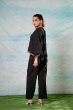 Juniper Black Embroidered Cape Tunic With Matching Palazzo Pants | Grocsy