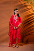 Juniper Fuchsia Embroidered Kurta Set With Zari Checked Dupatta | Grocsy