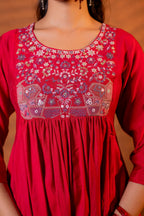 Juniper Maroon Ajrakh-Inspired Printed Kurta Set With Embroidered Yoke & Matching Dupatta | Grocsy