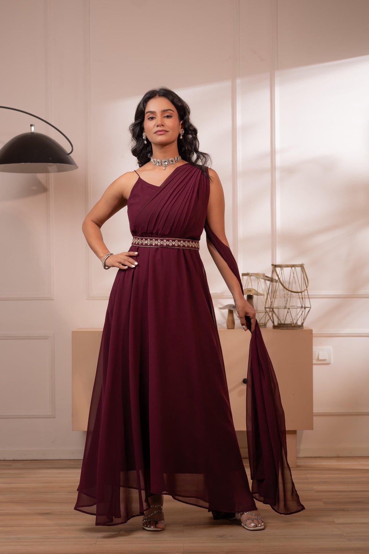 Juniper Wine Whispers One-Shoulder Gown | Grocsy