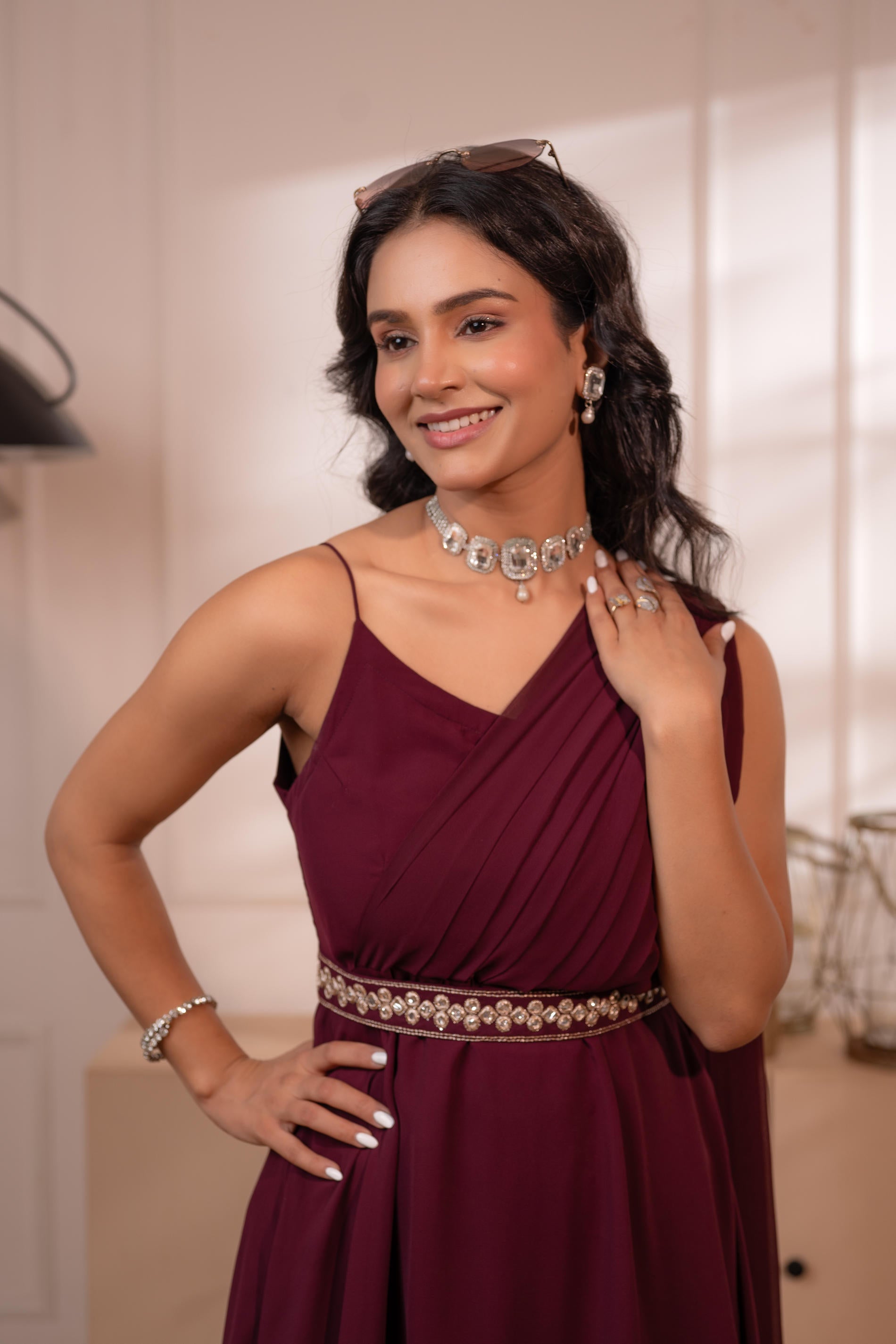 Juniper Wine Whispers One-Shoulder Gown | Grocsy
