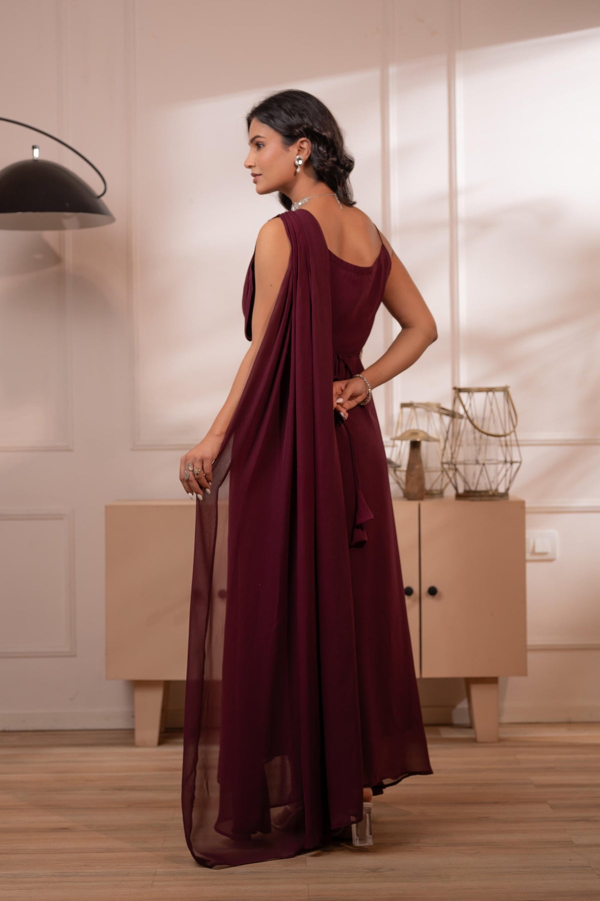 Juniper Wine Whispers One-Shoulder Gown | Grocsy