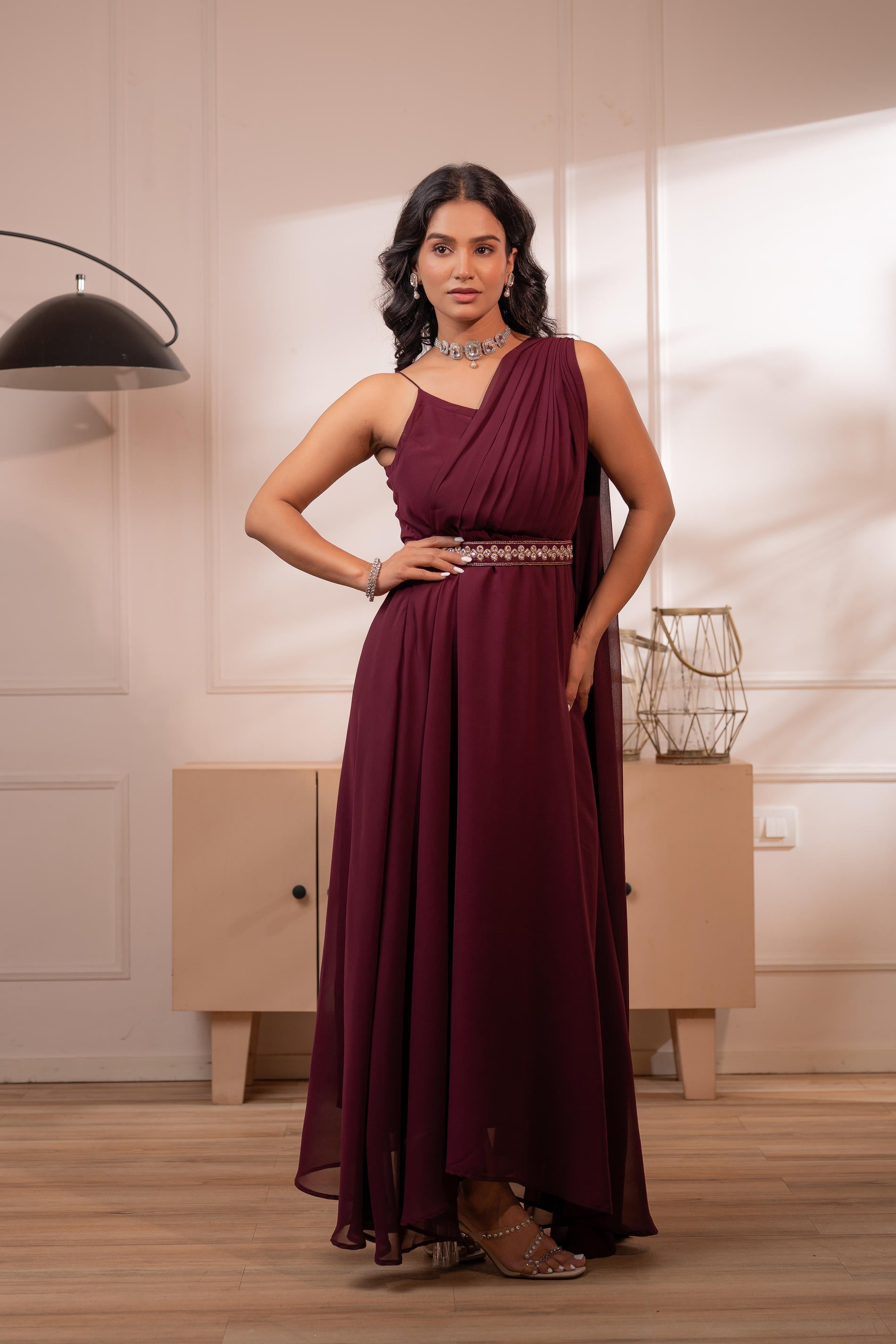 Juniper Wine Whispers One-Shoulder Gown | Grocsy