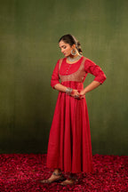 Juniper Gulnaar Riwaayat Maroon Anarkali Dress | Grocsy