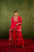 Juniper Pink Embroidered Kurta Sharara Set With Dupatta | Grocsy