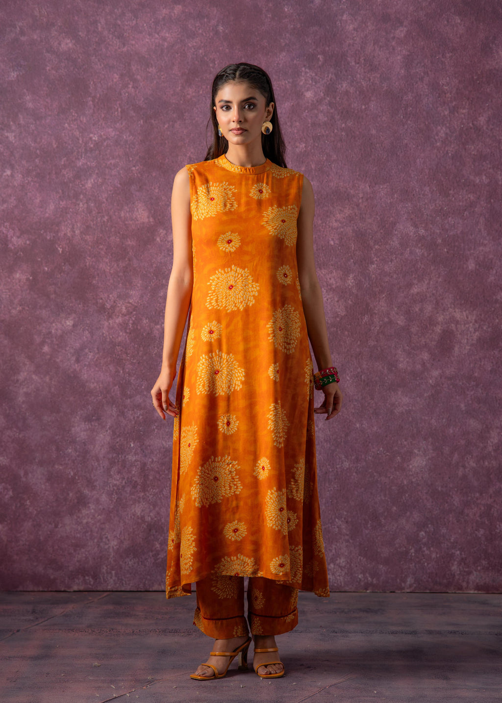Juniper Women'S Mustard Floral Printed Kurta With Pant Set | Grocsy