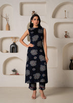 Juniper Women'S Navy Floral Printed Kurta With Pant Set | Grocsy