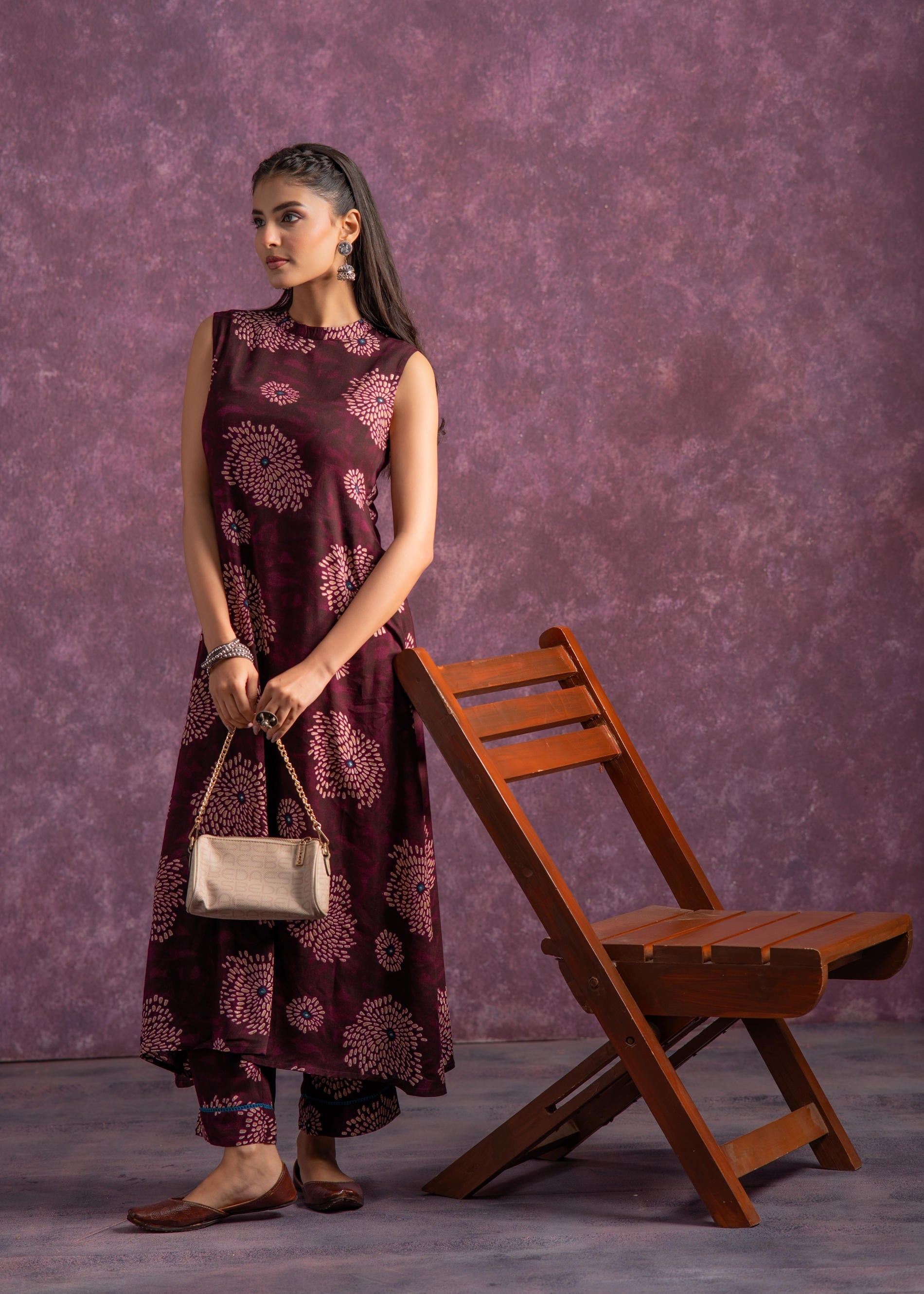 Juniper Women'S Purple Floral Printed Kurta With Pant Set | Grocsy
