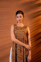 Juniper Rust Tribal Wave Printed Sleeveless Flared Kurta | Grocsy