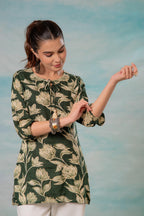 Juniper Green Floral Printed Viscose Tunic | Grocsy