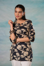 Juniper Grey Floral Printed Viscose Tunic | Grocsy