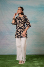 Juniper Grey Floral Printed Viscose Tunic | Grocsy