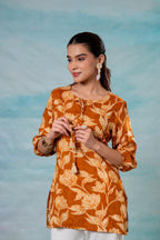 Juniper Mustard Floral Printed Viscose Tunic | Grocsy