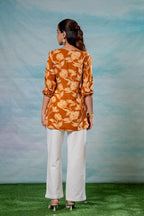 Juniper Mustard Floral Printed Viscose Tunic | Grocsy