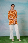 Juniper Mustard Floral Printed Viscose Tunic | Grocsy