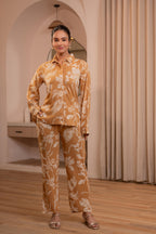 Juniper Mustard Floral Printed Co-Ord Set With Button Details | Grocsy