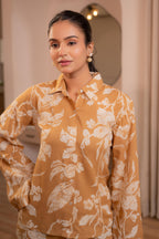 Juniper Mustard Floral Printed Co-Ord Set With Button Details | Grocsy