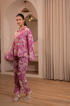 Juniper Purple Floral Printed Co-Ord Set With Button Details | Grocsy