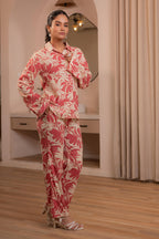 Juniper Dusty Pink Floral Printed Co-Ord Set With Button Details | Grocsy