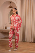 Juniper Dusty Pink Floral Printed Co-Ord Set With Button Details | Grocsy