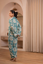 Juniper Mint Floral Printed Co-Ord Set With Button Details | Grocsy